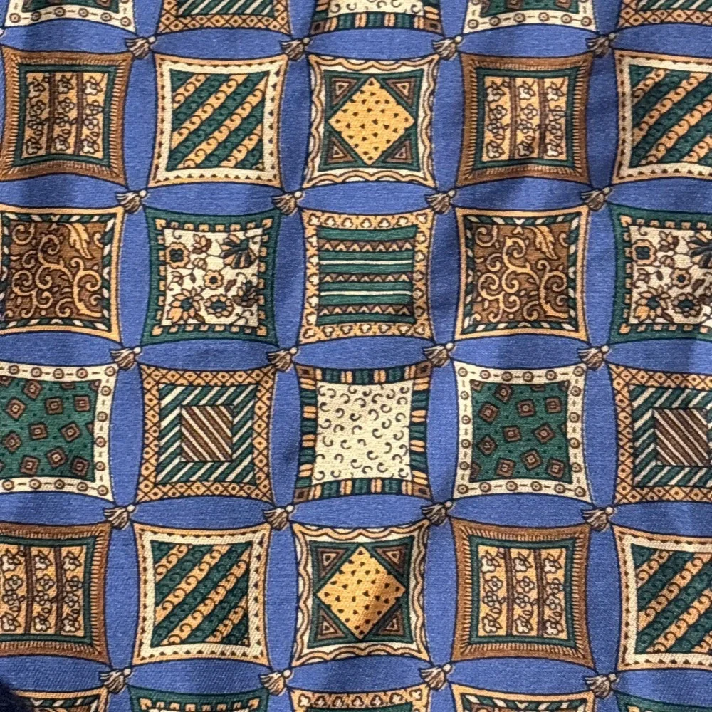 Salvatore Farragamo Silk Cashmere Winter Scarf Mens Blue Gold Italy Geometric